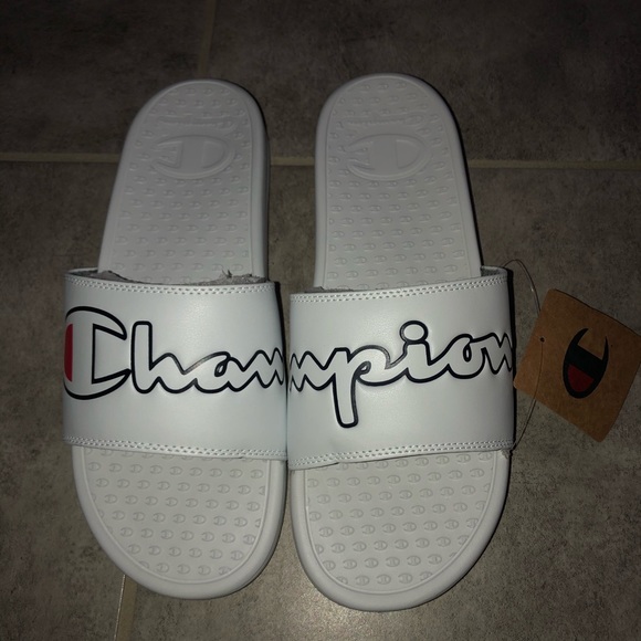 NEW Men’s Champion Super Slide Split Script White - Picture 2 of 5